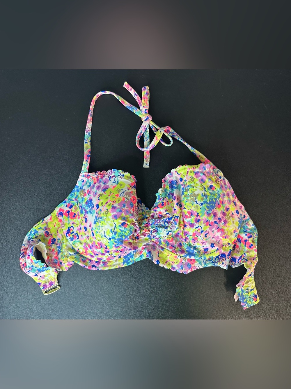 Victoria's Secret Fabulous Padded Ruffle Trim Scalloped Colorful Bikini Top 34DD